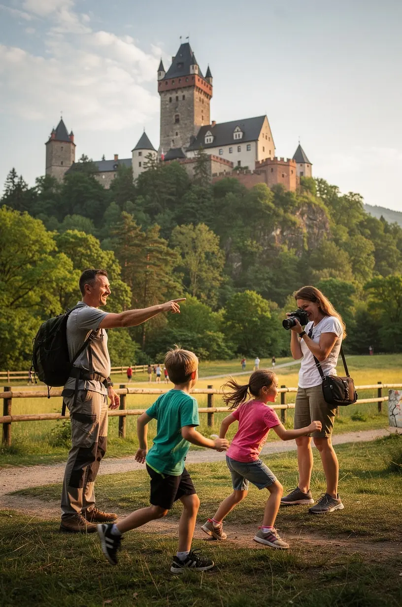 Family enjoying outdoor activities in a park setting.